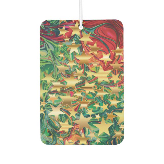 Abstract Red Green Gold Stars Festive Christmas Air Freshener (Front)