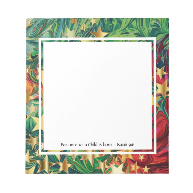 Abstract Red Green Gold Stars Personalized Notepad (Front)