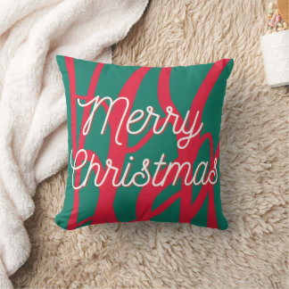 Abstract Red Green Personalized Merry Christmas Throw Pillow