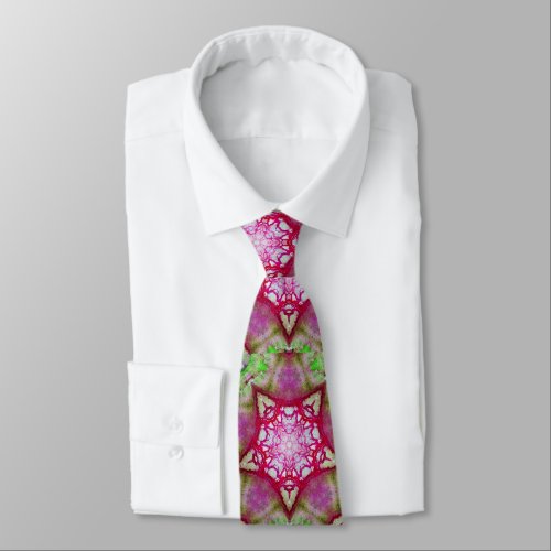 ABSTRACT RED GREEN RED STARS  Fractal Geometric Neck Tie