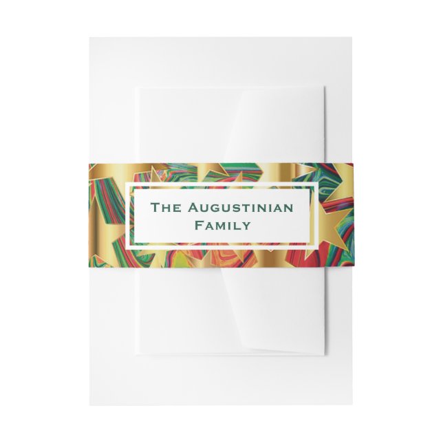 Abstract Red Green Stars Personalized Stationery Invitation Belly Band (Front Example)