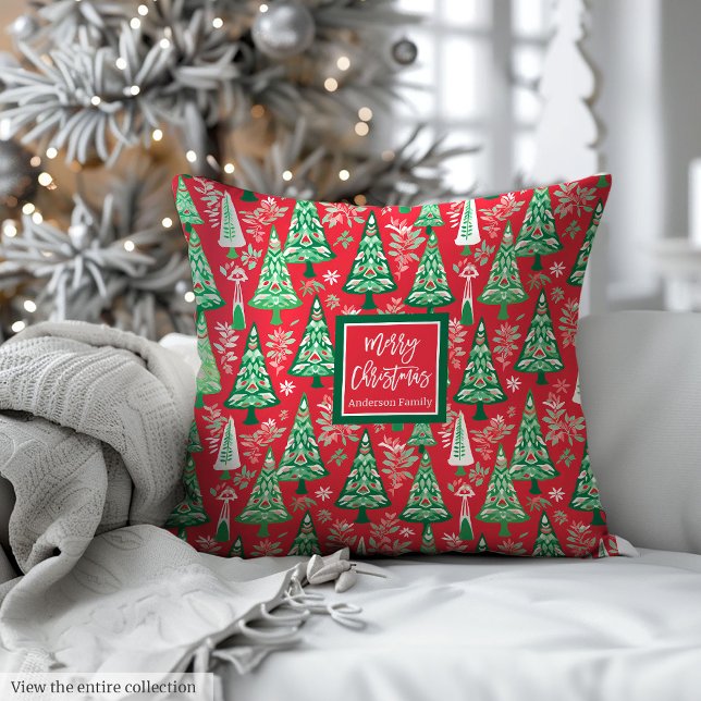 Abstract red green watercolor preppy throw pillow (Abstract red green watercolor preppy throw pillow)