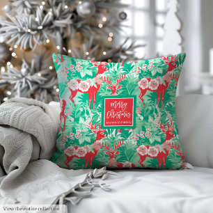 Abstract red green watercolor preppy throw pillow