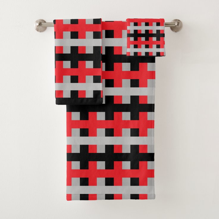 Abstract Red, Grey and Black Bath Towel Set Zazzle