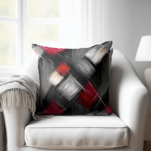 Abstract Red Grey Black Throw Pillow