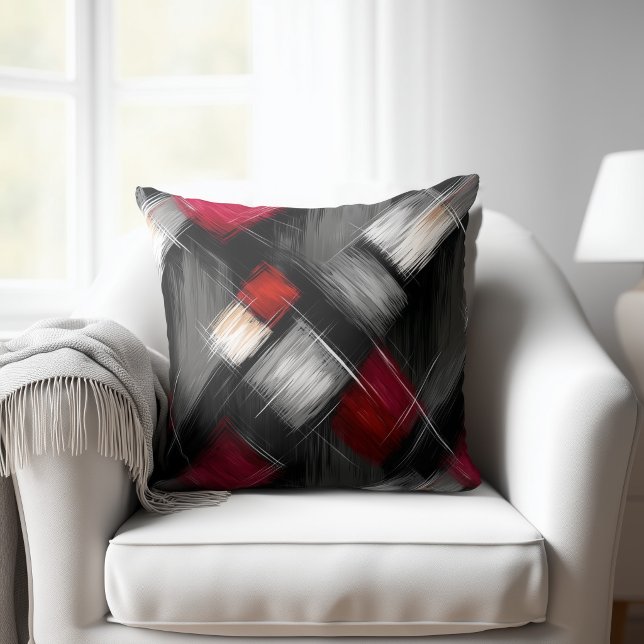 Abstract Red Grey Black Throw Pillow (Creator Uploaded)