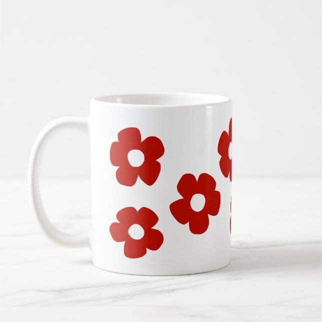 Abstract Red Hand Drawn Flower Pattern Mug (Left)