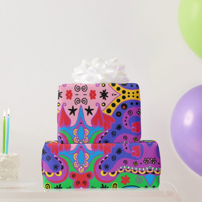 Abstract Red Hearts on Pink  Wrapping Paper (Party Gifts)