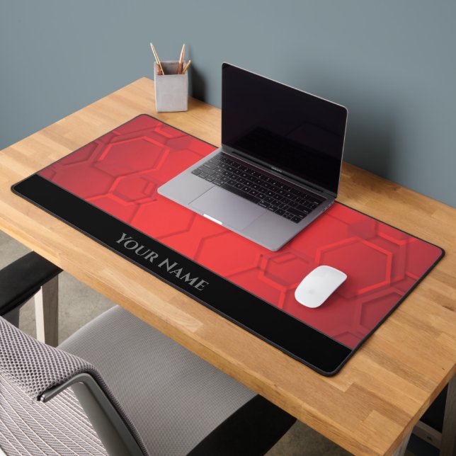 Abstract red hexagonal shape pattern red and black desk mat (Office 2)