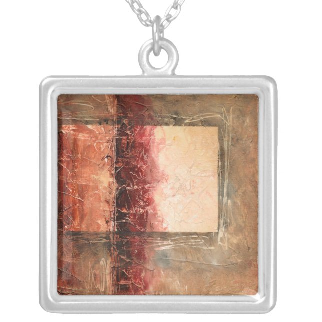 Abstract Red Landscape Silver Plated Necklace (Front)