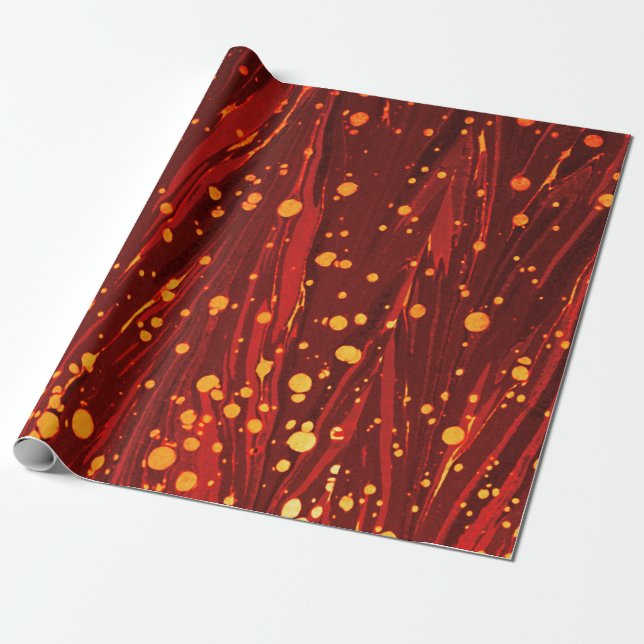 ABSTRACT RED MARBLED PAPER WITH GOLD SPLASHES (Unrolled)