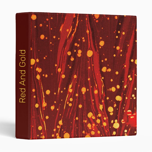ABSTRACT RED MARBLED PAPER WITH GOLD SPLASHES 3 RING BINDER (Front/Spine)