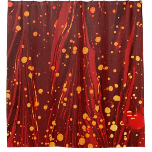 ABSTRACT RED MARBLED PAPER WITH GOLD SPLASHES SHOWER CURTAIN