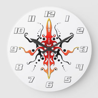 Abstract Red Mask Tribal Tattoo Design Large Clock
