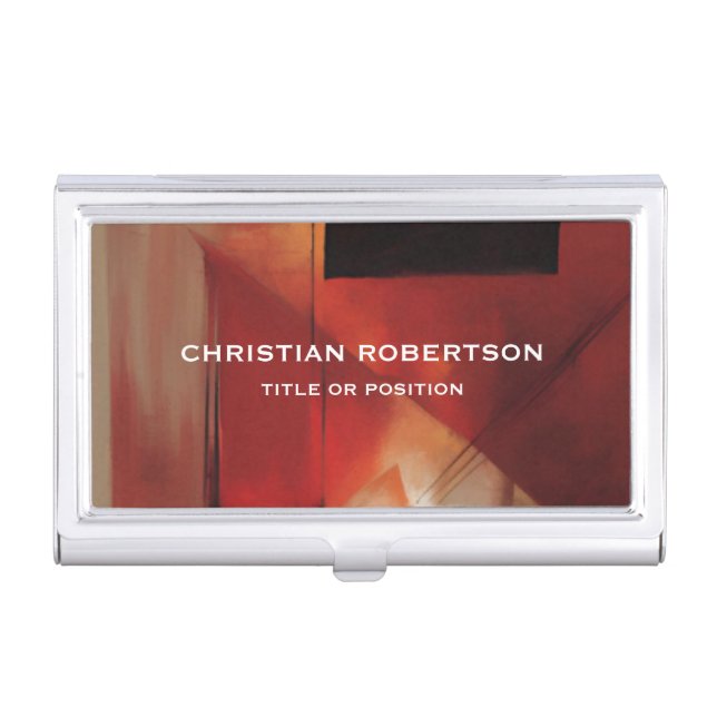 Abstract Red Modern Simple Plain Business Business Card Case (Front)