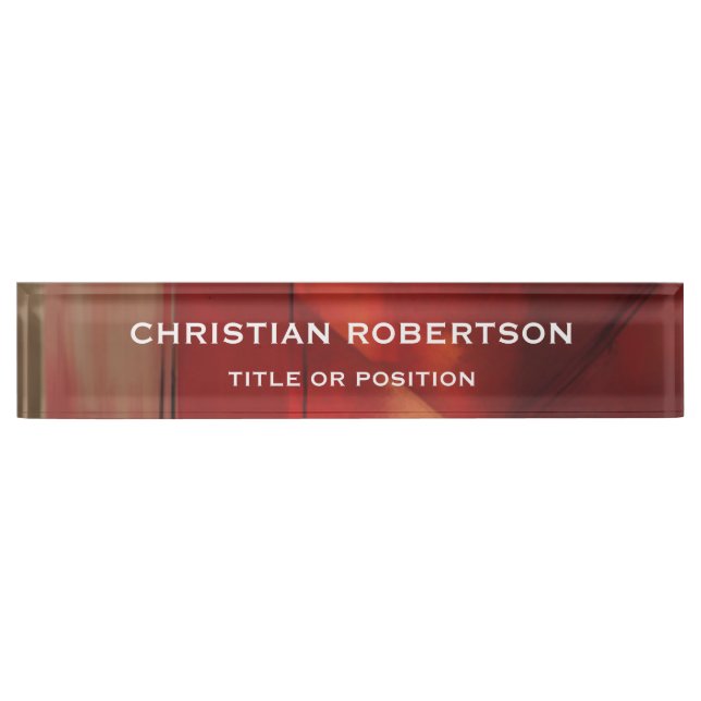 Abstract Red Modern Simple Plain Business Desk Name Plate (Front)