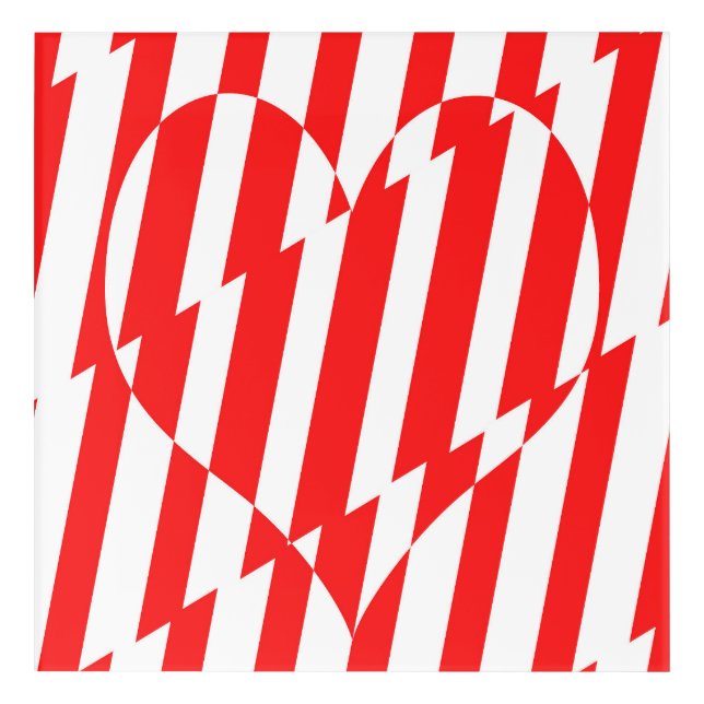 Abstract Red n White Stripes Valentine Heart Acrylic Print (Front)