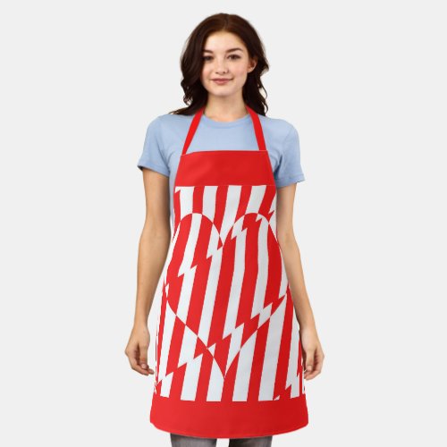 Abstract Red n White Stripes Valentine Heart Apron