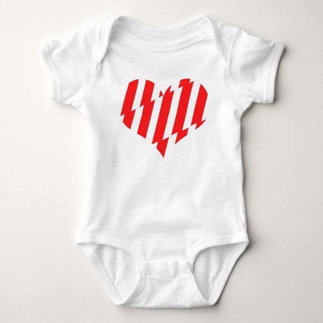 Abstract Red n White Stripes Valentine Heart Baby Bodysuit (Front)