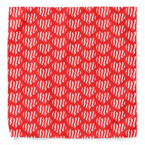 Abstract Red n White Stripes Valentine Heart Bandana