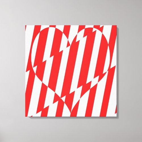 Abstract Red n White Stripes Valentine Heart Canvas Print