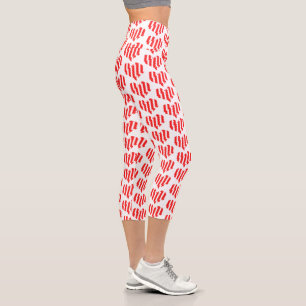 Abstract Red n White Stripes Valentine Heart Capri Leggings