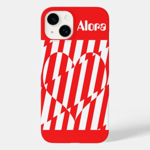 Abstract Red n White Stripes Valentine Heart Case_Mate iPhone 14 Case