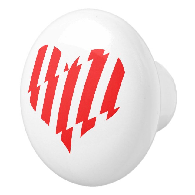 Abstract Red n White Stripes Valentine Heart Ceramic Knob (Right)