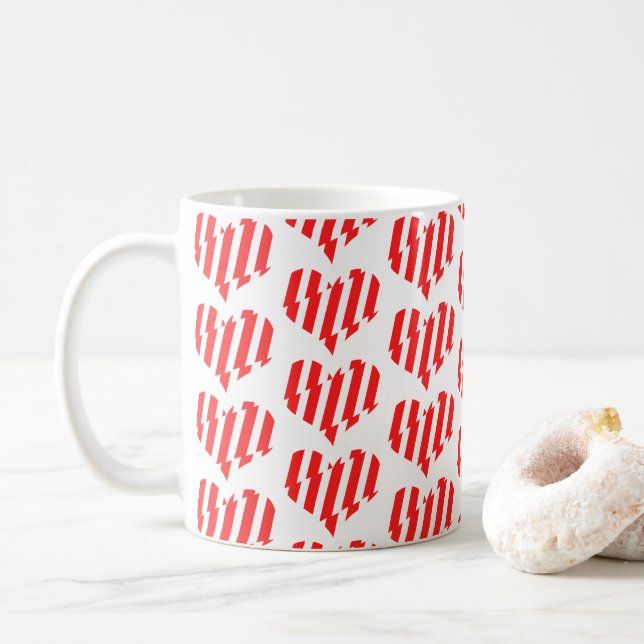 Abstract Red n White Stripes Valentine Heart Coffee Mug (With Donut)