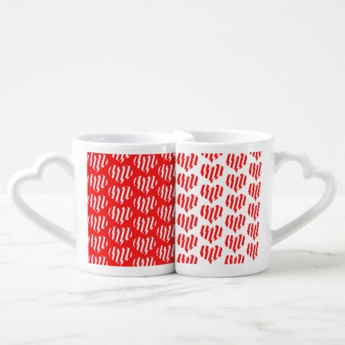 Abstract Red n White Stripes Valentine Heart Coffee Mug Set