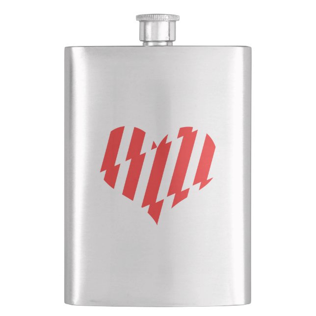 Abstract Red n White Stripes Valentine Heart  Flask (Front)