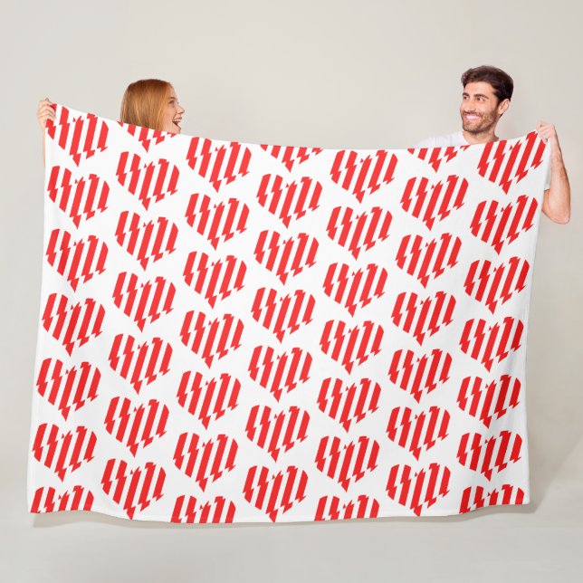 Abstract Red n White Stripes Valentine Heart Fleece Blanket (In Situ)