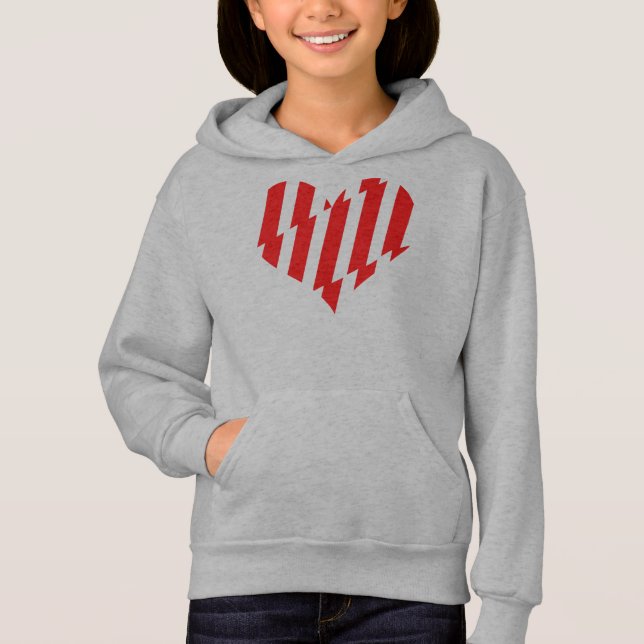 Abstract Red n White Stripes Valentine Heart Hoodie (Front)