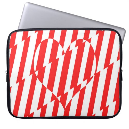 Abstract Red n White Stripes Valentine Heart Laptop Sleeve