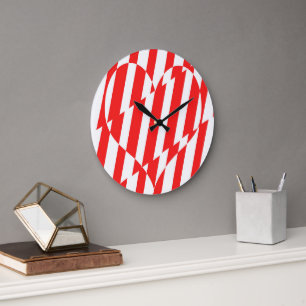 Abstract Red n White Stripes Valentine Heart Large Clock