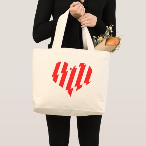 Abstract Red n White Stripes Valentine Heart Large Tote Bag