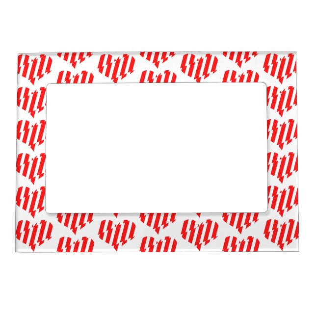 Abstract Red n White Stripes Valentine Heart Magnetic Frame (Front)