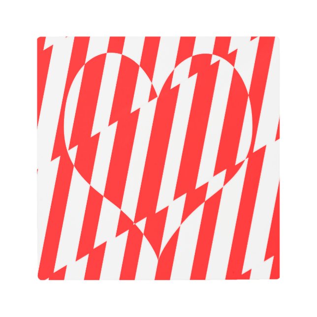 Abstract Red n White Stripes Valentine Heart Metal Print (Front)