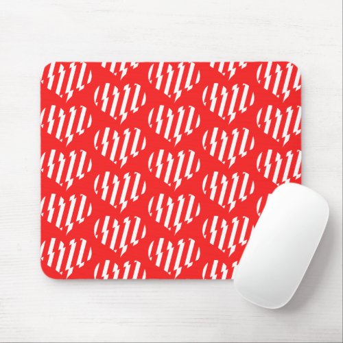 Abstract Red n White Stripes Valentine Heart Mouse Pad