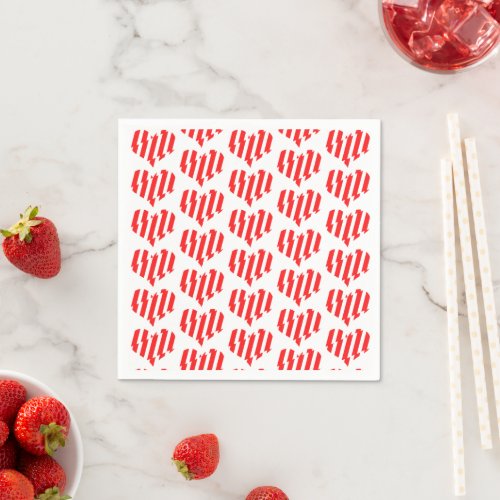Abstract Red n White Stripes Valentine Heart Napkins