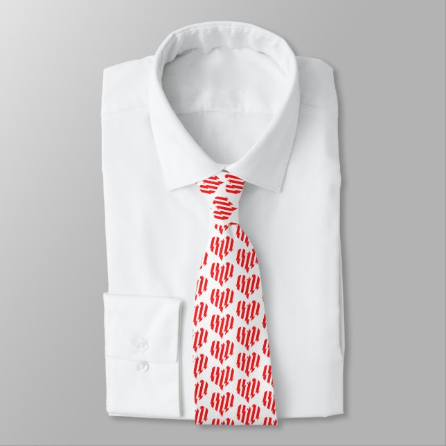 Abstract Red n White Stripes Valentine Heart Neck Tie (Tied)