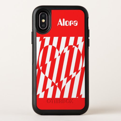 Abstract Red n White Stripes Valentine Heart OtterBox Symmetry iPhone X Case