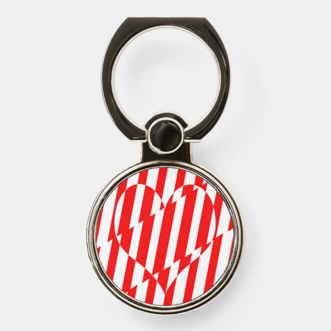Abstract Red n White Stripes Valentine Heart Phone Ring Stand (Front)