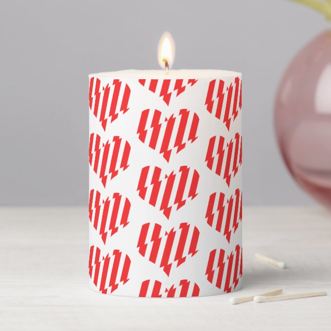 Abstract Red n White Stripes Valentine Heart Pillar Candle (In Situ)