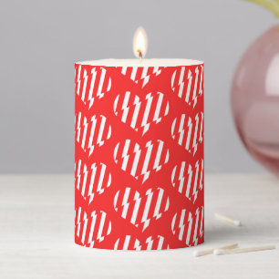 Abstract Red n White Stripes Valentine Heart Pillar Candle