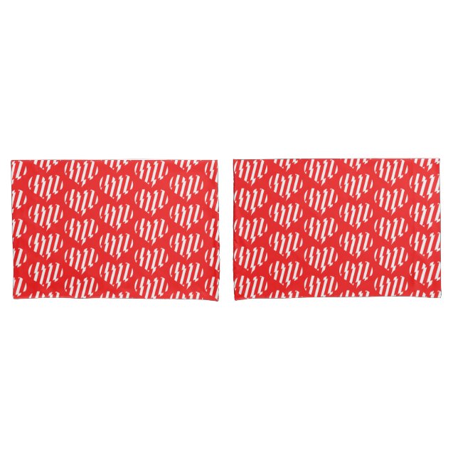 Abstract Red n White Stripes Valentine Heart Pillow Case (Front-Set)