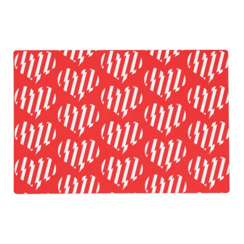 Abstract Red n White Stripes Valentine Heart Placemat