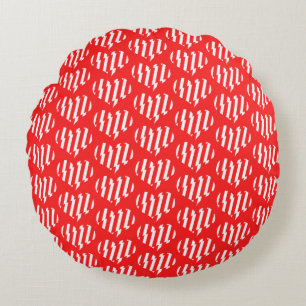 Abstract Red n White Stripes Valentine Heart Round Pillow