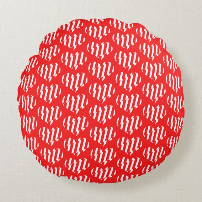 Abstract Red n White Stripes Valentine Heart Round Pillow (Front)