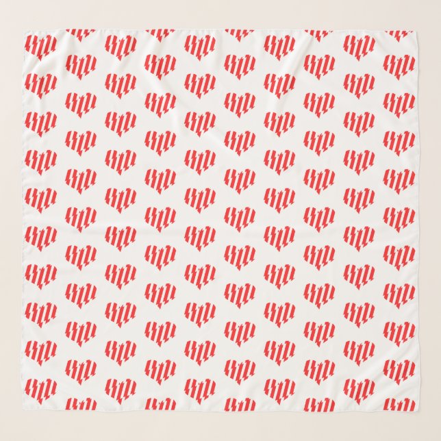 Abstract Red n White Stripes Valentine Heart Scarf (Front)